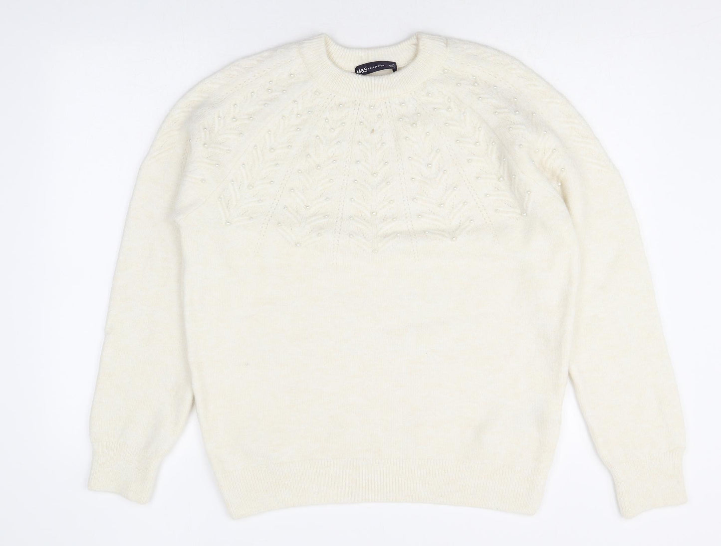 Marks and Spencer Womens White Round Neck Acrylic Pullover Jumper Size M