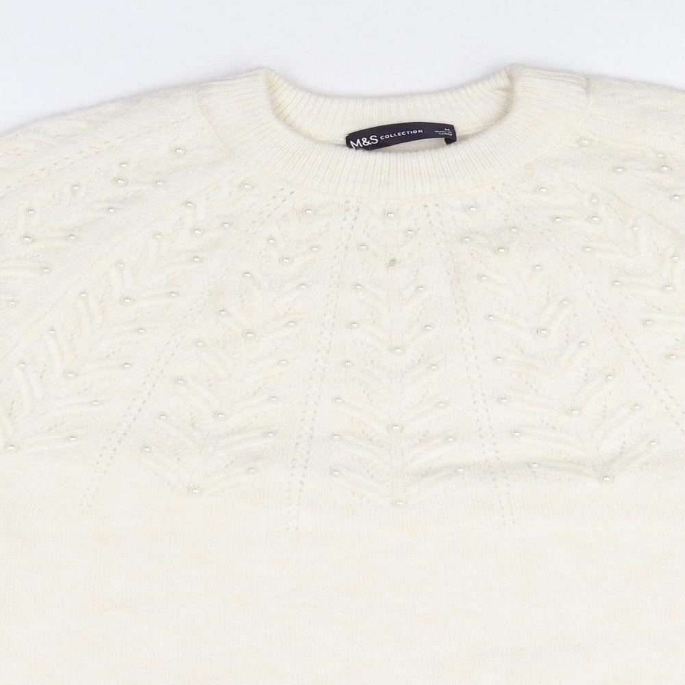 Marks and Spencer Womens White Round Neck Acrylic Pullover Jumper Size M
