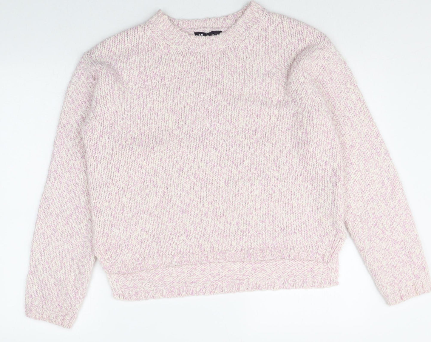Marks and Spencer Womens Pink Round Neck Polyester Pullover Jumper Size M