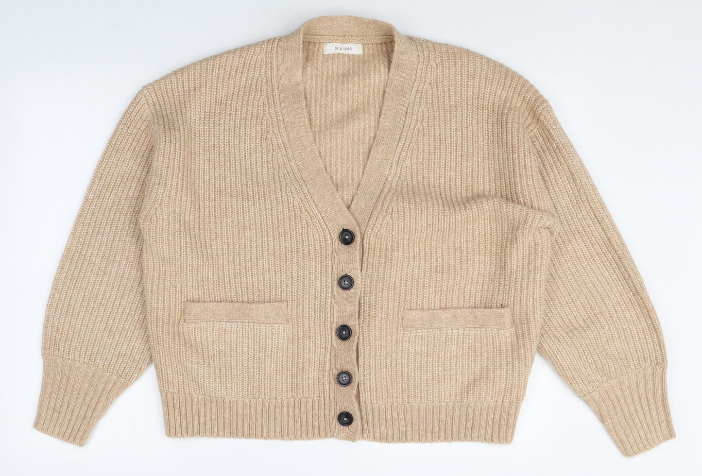 Per Una Womens Brown V-Neck Acrylic Cardigan Jumper Size L