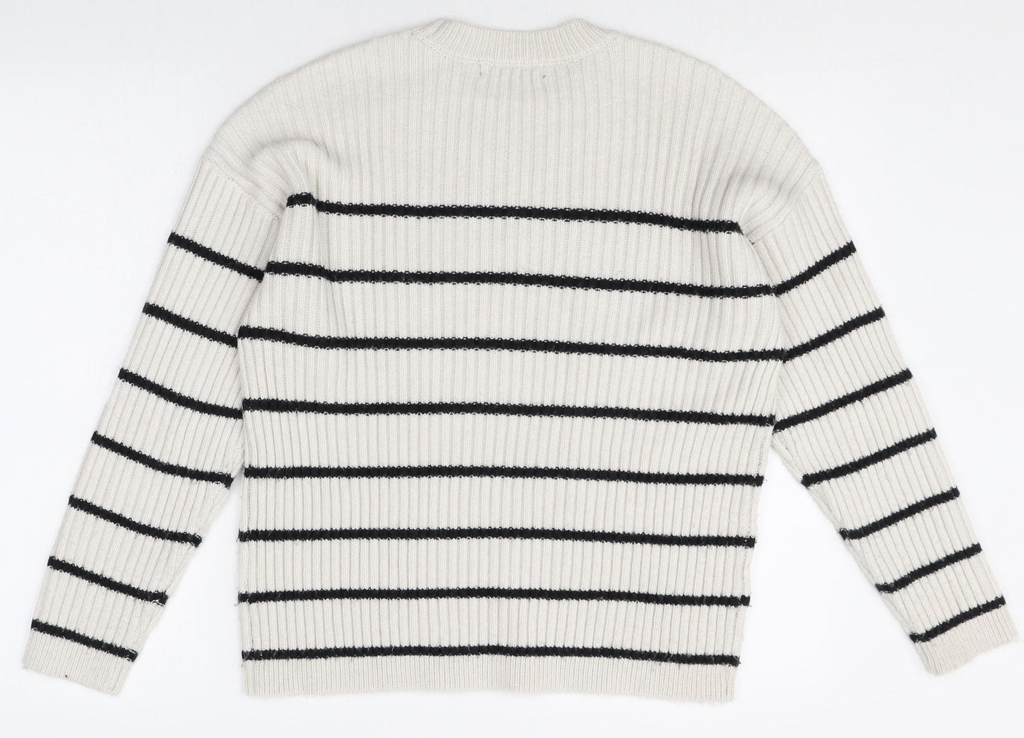 Marks and Spencer Womens Multicoloured Round Neck Striped Cotton Pullover Jumper Size M