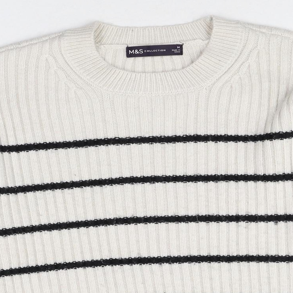 Marks and Spencer Womens Multicoloured Round Neck Striped Cotton Pullover Jumper Size M
