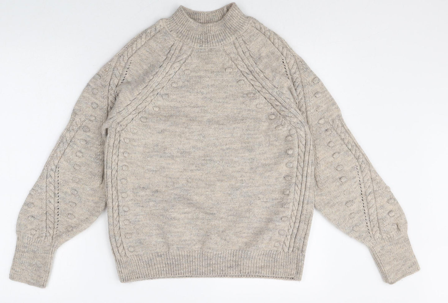 Marks and Spencer Womens Beige Mock Neck Acrylic Pullover Jumper Size S