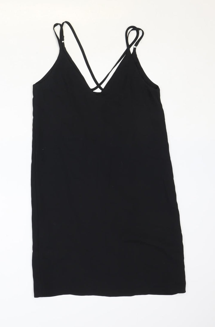 Topshop Womens Black Polyester Tank Dress Size 6 V-Neck Pullover