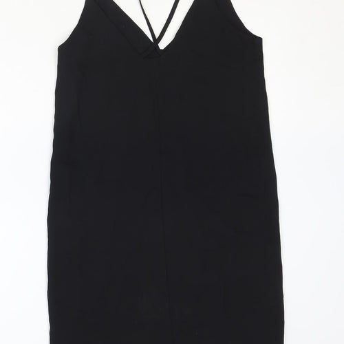 Topshop Womens Black Polyester Tank Dress Size 6 V-Neck Pullover