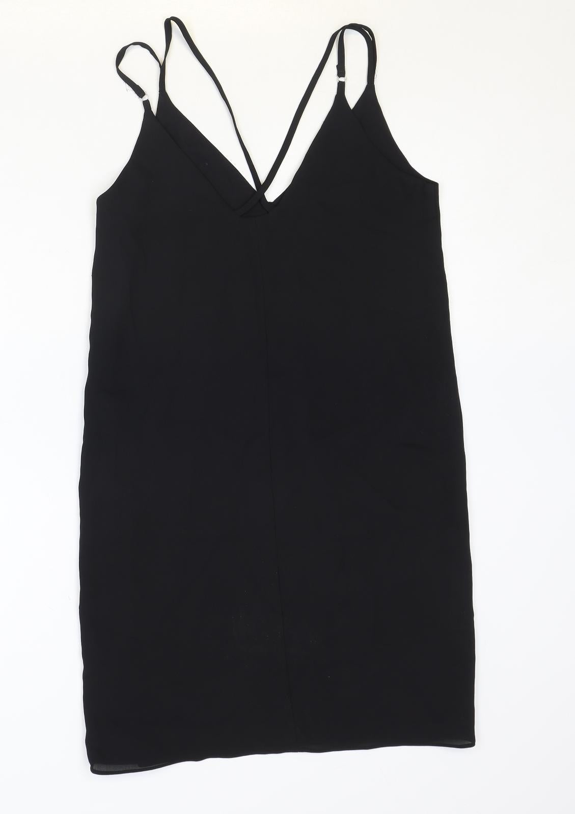 Topshop Womens Black Polyester Tank Dress Size 6 V-Neck Pullover