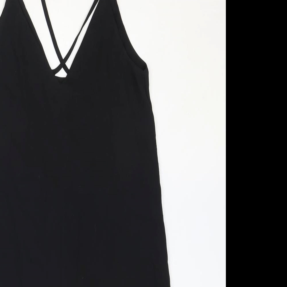 Topshop Womens Black Polyester Tank Dress Size 6 V-Neck Pullover