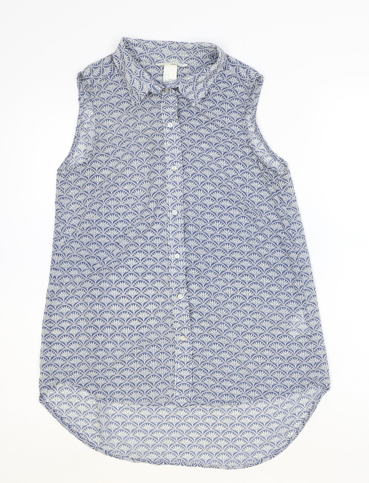 H&M Womens Blue Geometric Polyester Basic Button-Up Size 8 Collared