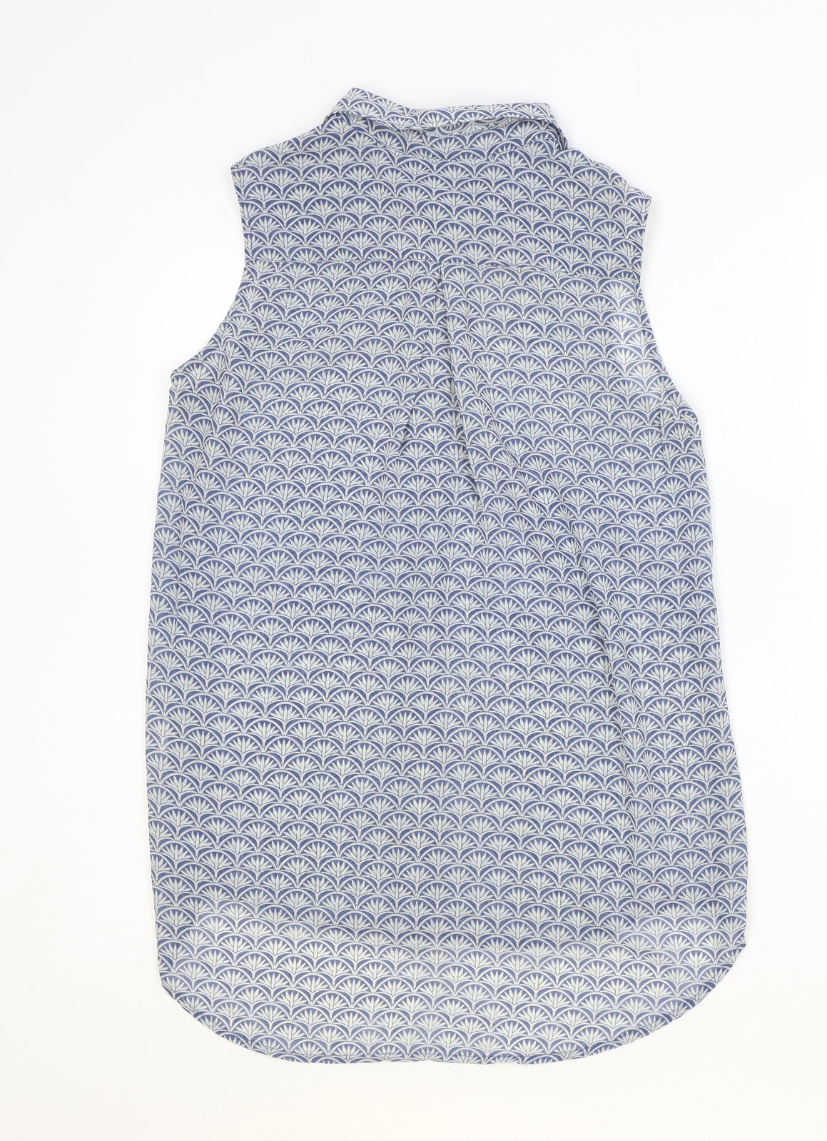 H&M Womens Blue Geometric Polyester Basic Button-Up Size 8 Collared