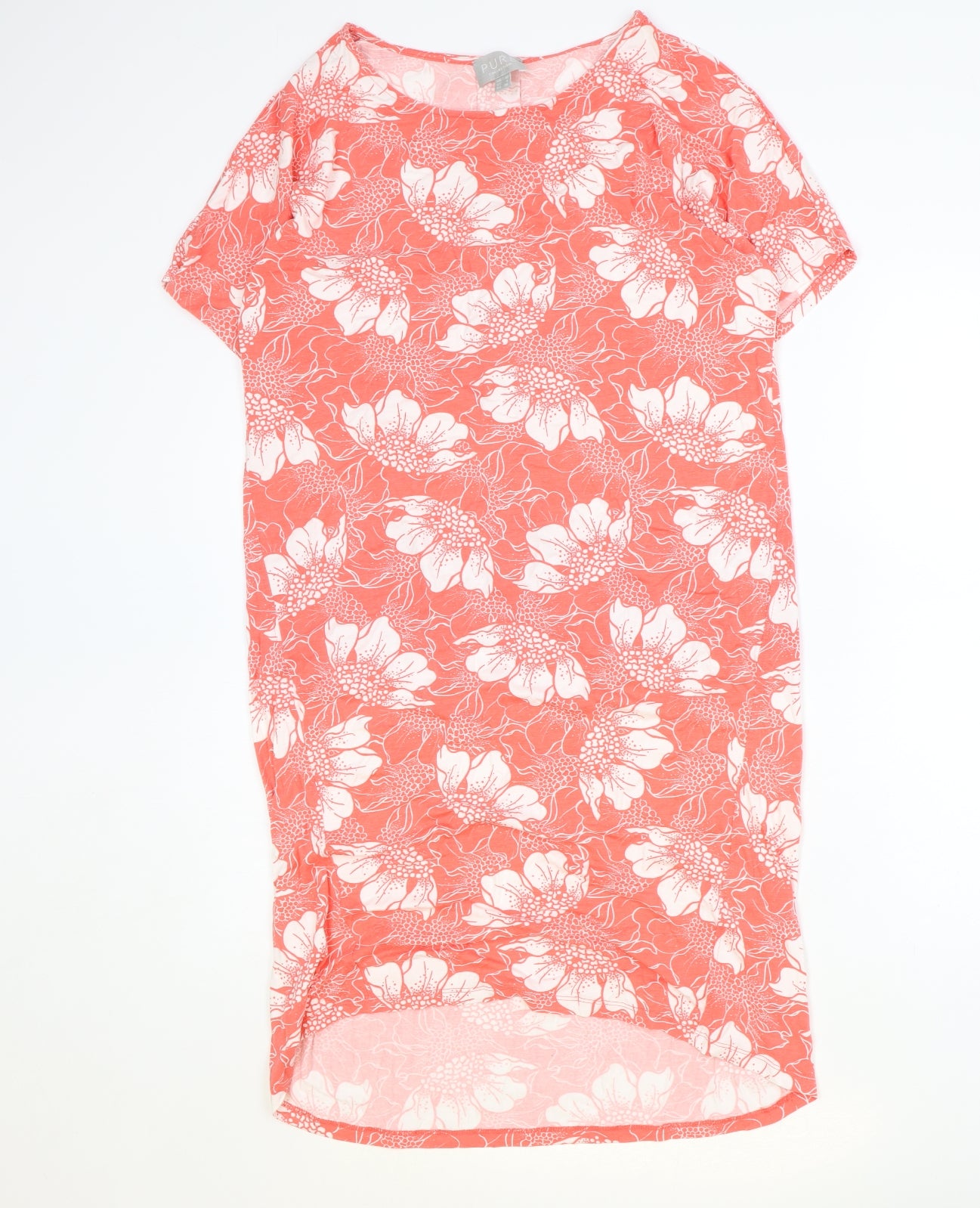 Pure Womens Pink Floral Modal T-Shirt Dress Size 10 Round Neck Pullover