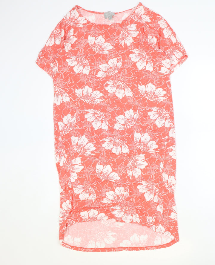 Pure Womens Pink Floral Modal T-Shirt Dress Size 10 Round Neck Pullover