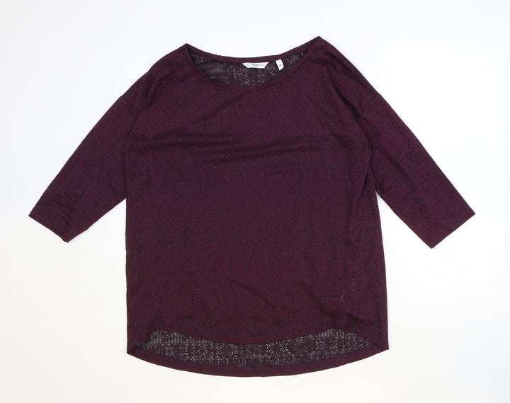 New Look Womens Purple Geometric Polyester Basic Blouse Size 14 Boat Neck