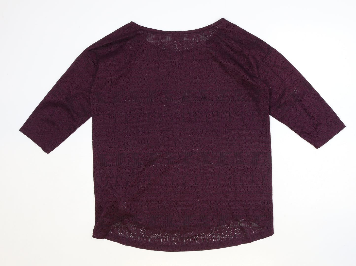 New Look Womens Purple Geometric Polyester Basic Blouse Size 14 Boat Neck