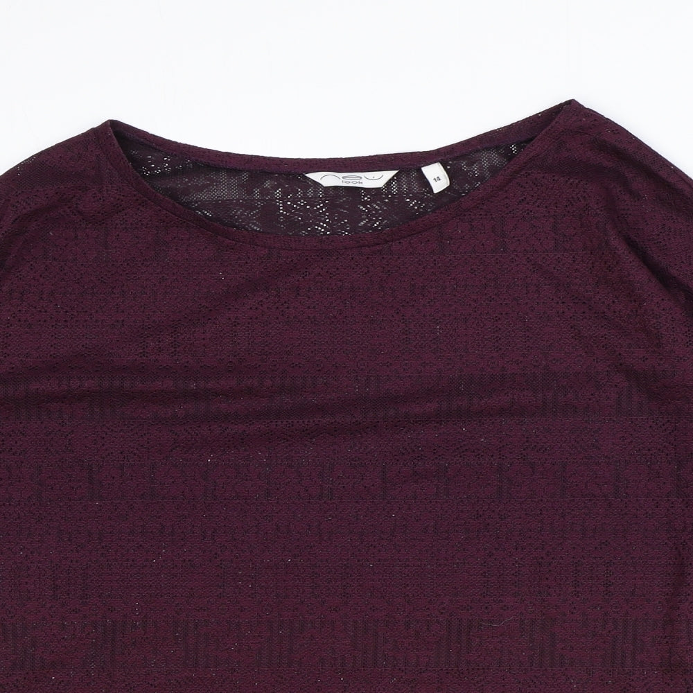 New Look Womens Purple Geometric Polyester Basic Blouse Size 14 Boat Neck