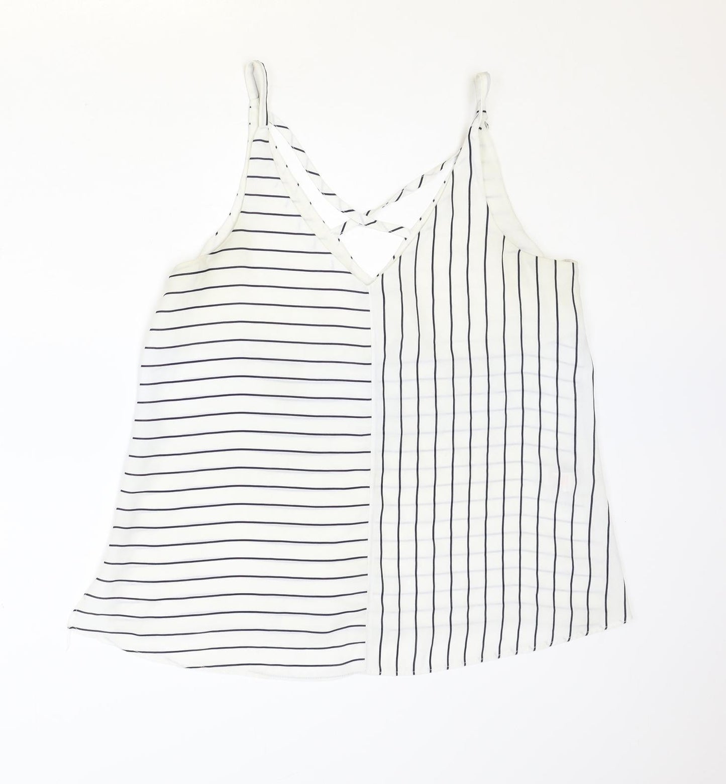 F&F Womens Ivory Striped Polyester Camisole Tank Size 14 V-Neck