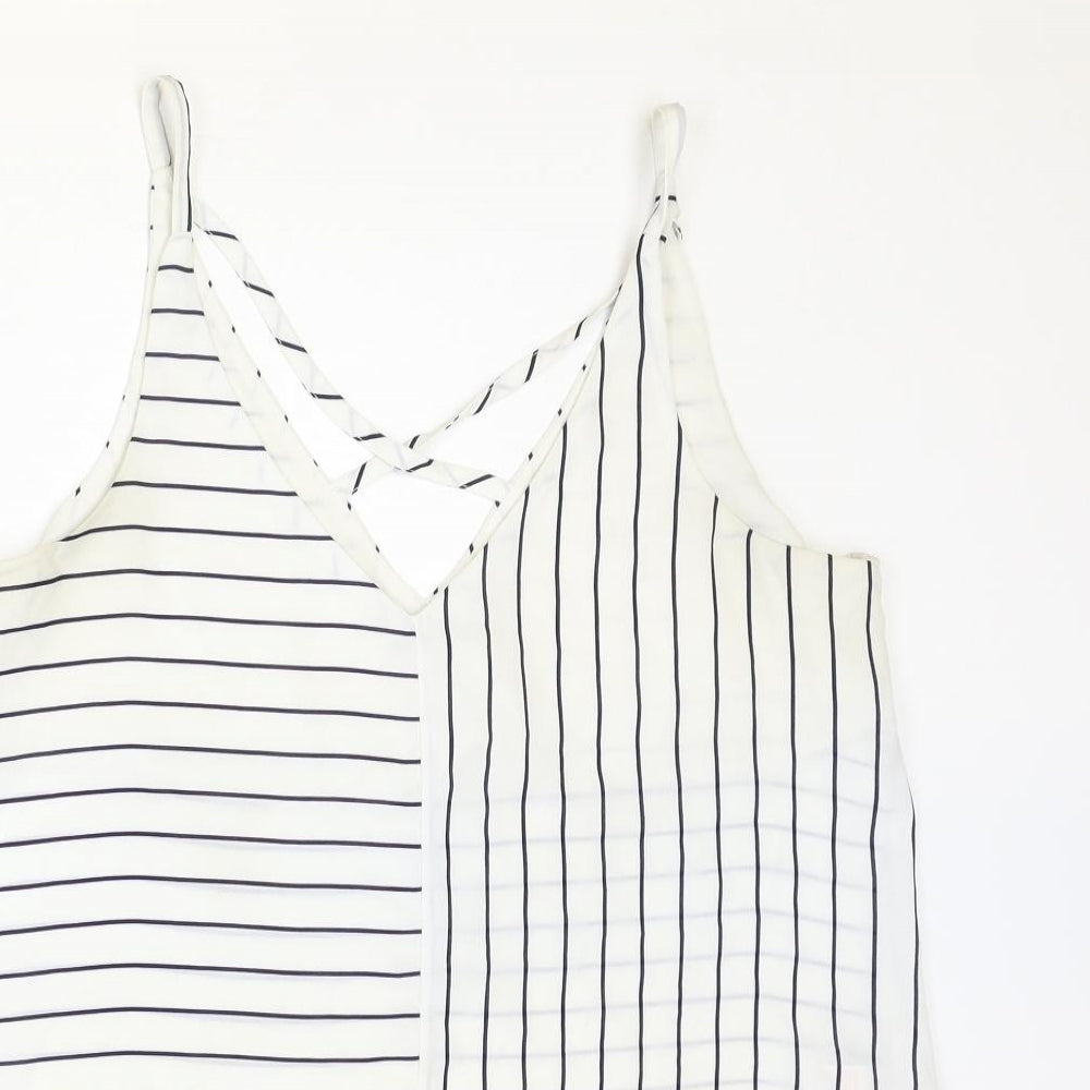 F&F Womens Ivory Striped Polyester Camisole Tank Size 14 V-Neck