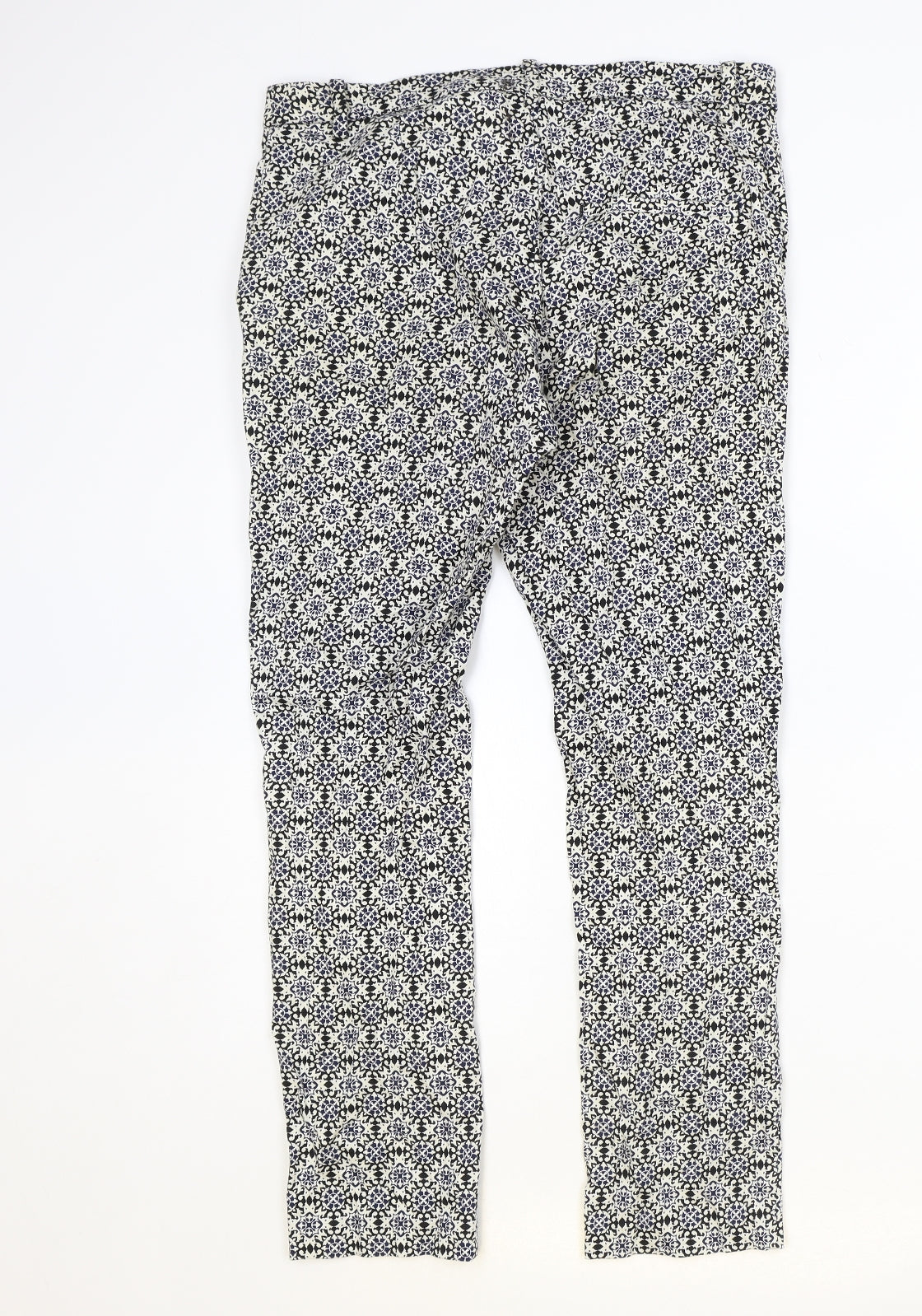 H&M Womens Multicoloured Geometric Polyester Trousers Size 8 Regular Zip