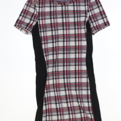 Topshop Womens Multicoloured Plaid Polyester A-Line Size 10 Round Neck Pullover