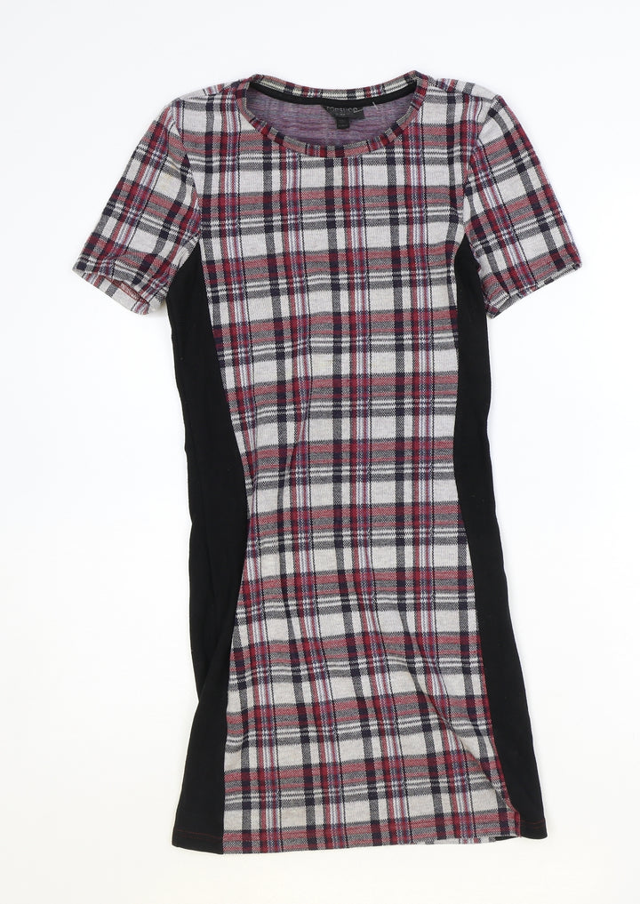 Topshop Womens Multicoloured Plaid Polyester A-Line Size 10 Round Neck Pullover