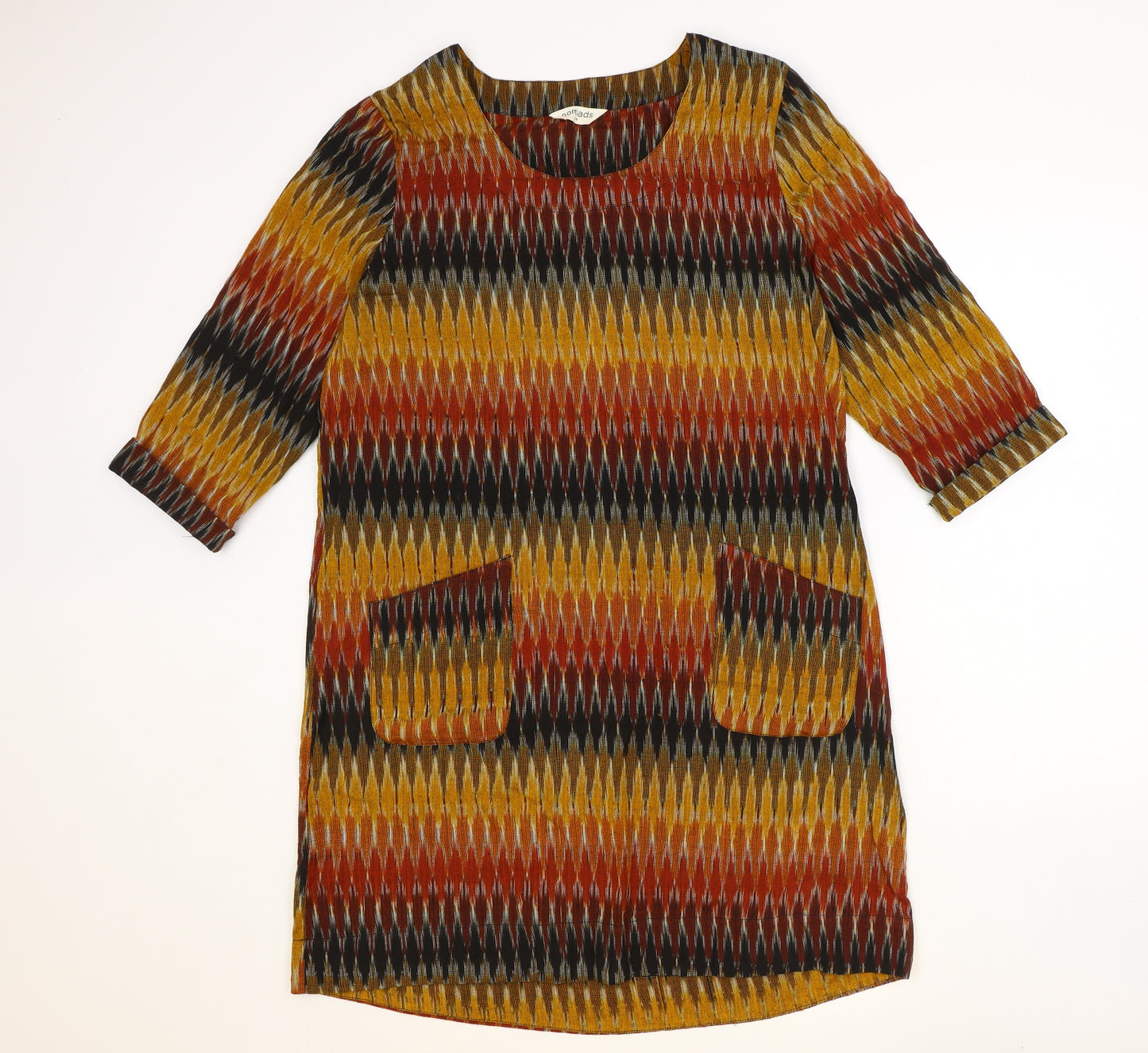 Nomad Womens Multicoloured Geometric 100% Cotton A-Line Size 14 Round Neck Pullover