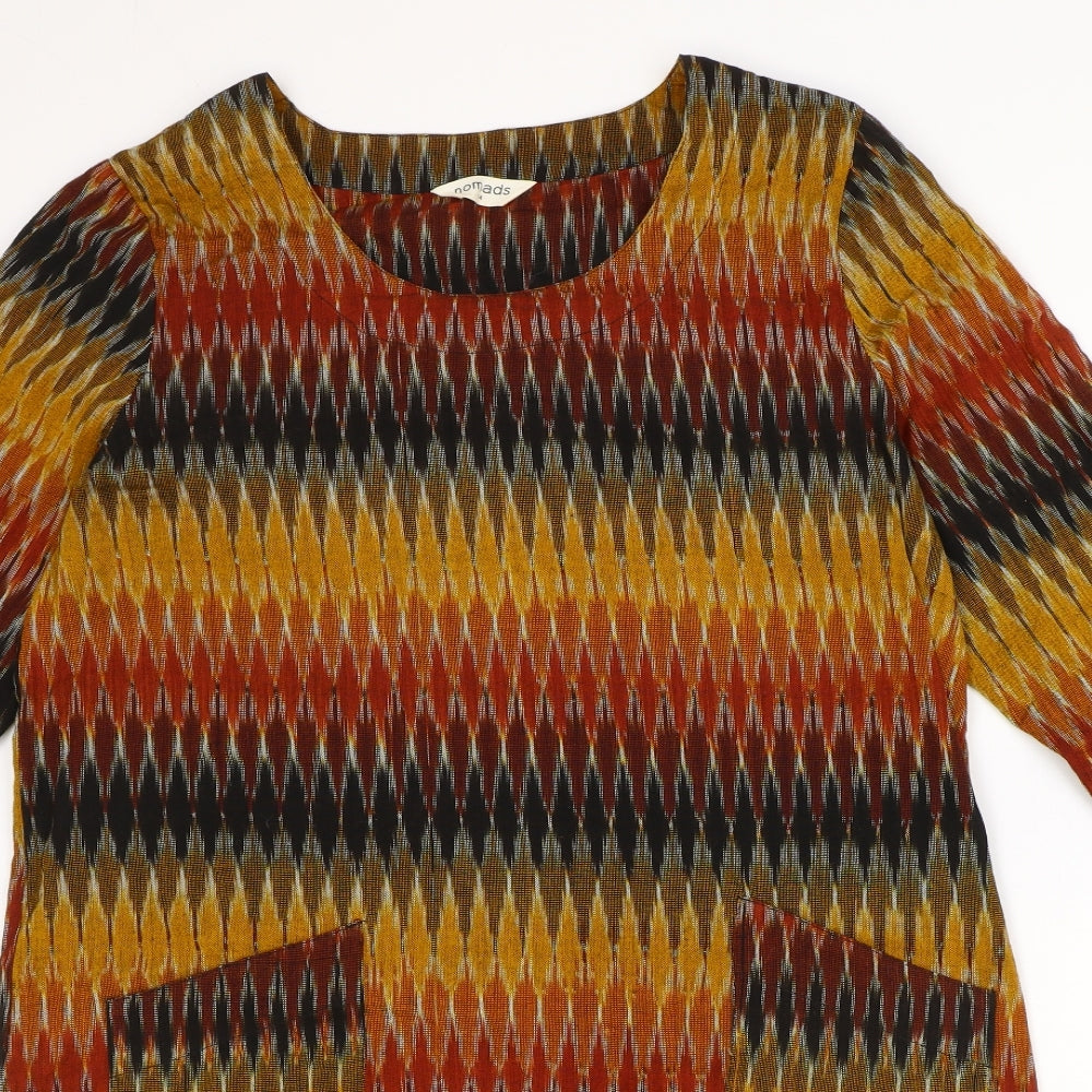 Nomad Womens Multicoloured Geometric 100% Cotton A-Line Size 14 Round Neck Pullover