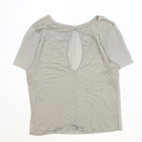 French Connection Womens Grey Polyester Basic T-Shirt Size S Boat Neck - Cut Out Back Detail