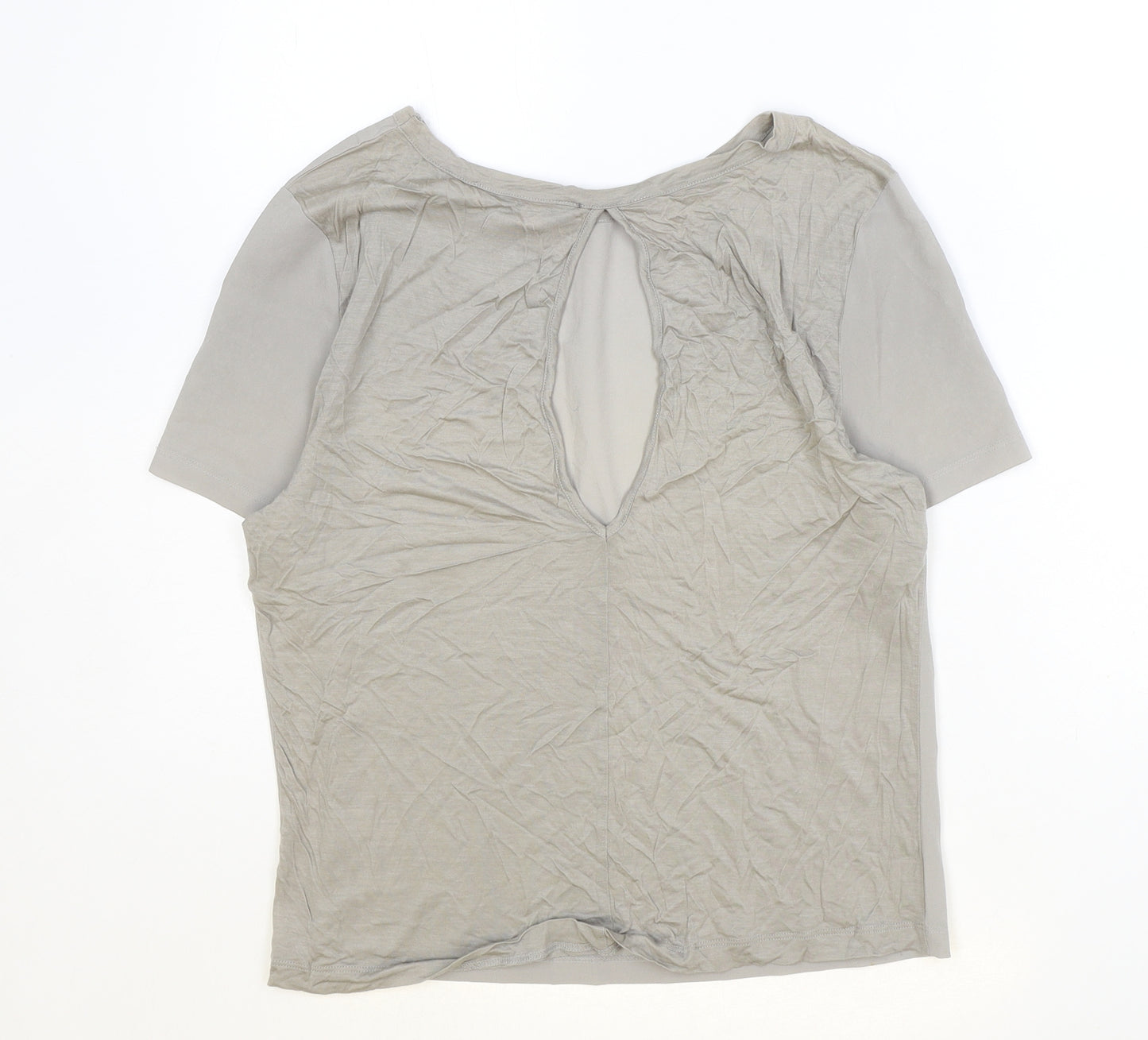 French Connection Womens Grey Polyester Basic T-Shirt Size S Boat Neck - Cut Out Back Detail
