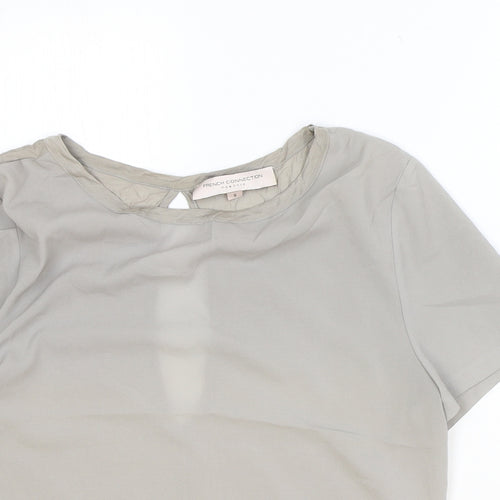 French Connection Womens Grey Polyester Basic T-Shirt Size S Boat Neck - Cut Out Back Detail