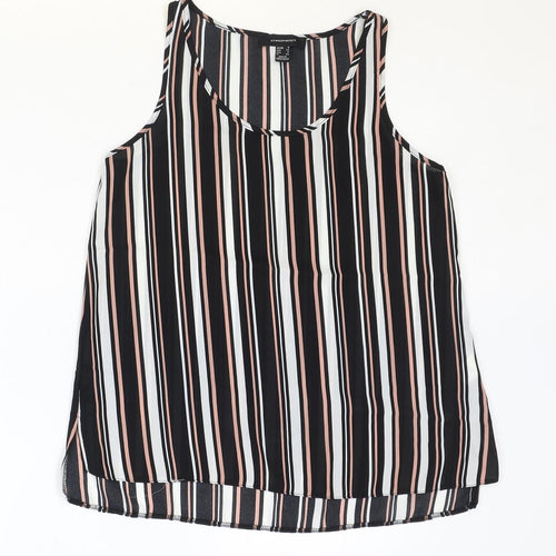 Atmosphere Womens Black Striped Polyester Basic Tank Size 8 Scoop Neck