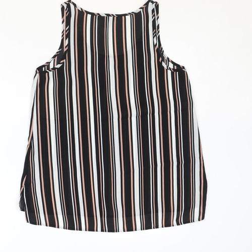 Atmosphere Womens Black Striped Polyester Basic Tank Size 8 Scoop Neck