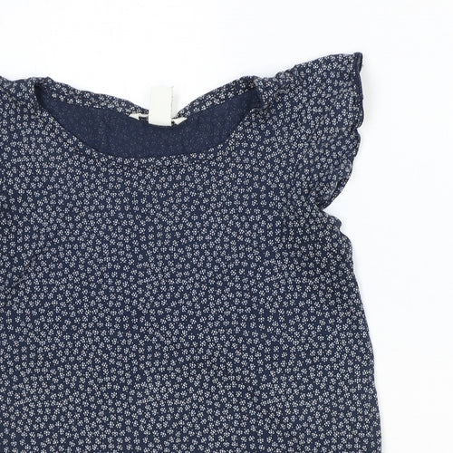 H&M Womens Blue Floral Viscose Basic T-Shirt Size XS Boat Neck