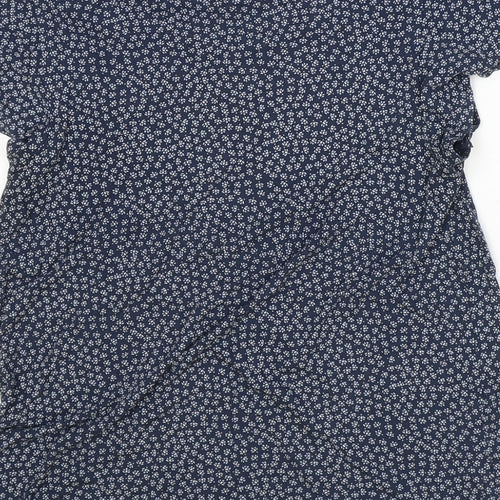 H&M Womens Blue Floral Viscose Basic T-Shirt Size XS Boat Neck