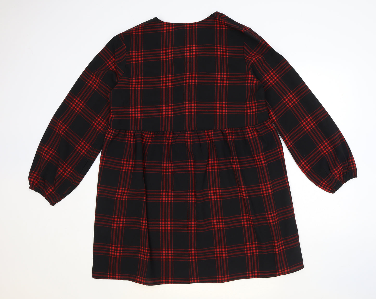 New Look Womens Black Plaid Polyester Trapeze & Swing Size 14 V-Neck Button