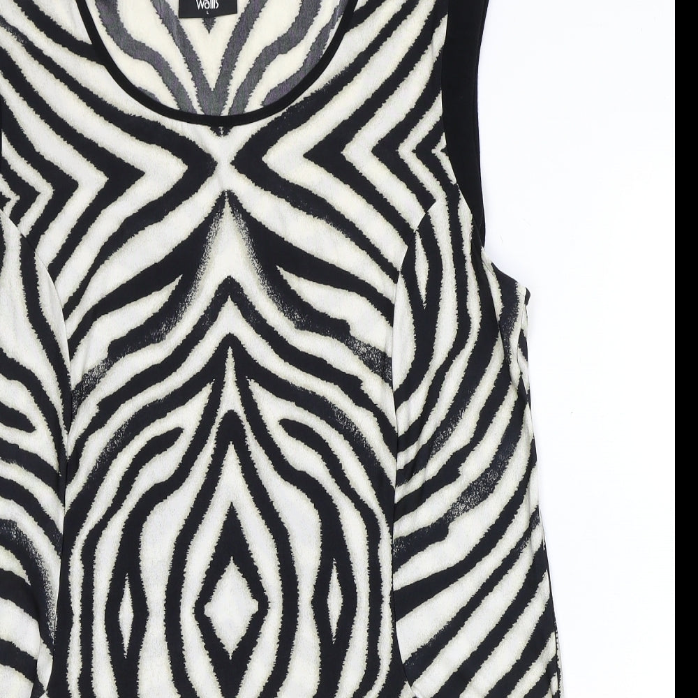 Wallis Womens Black Geometric Polyester A-Line Size L Round Neck Pullover