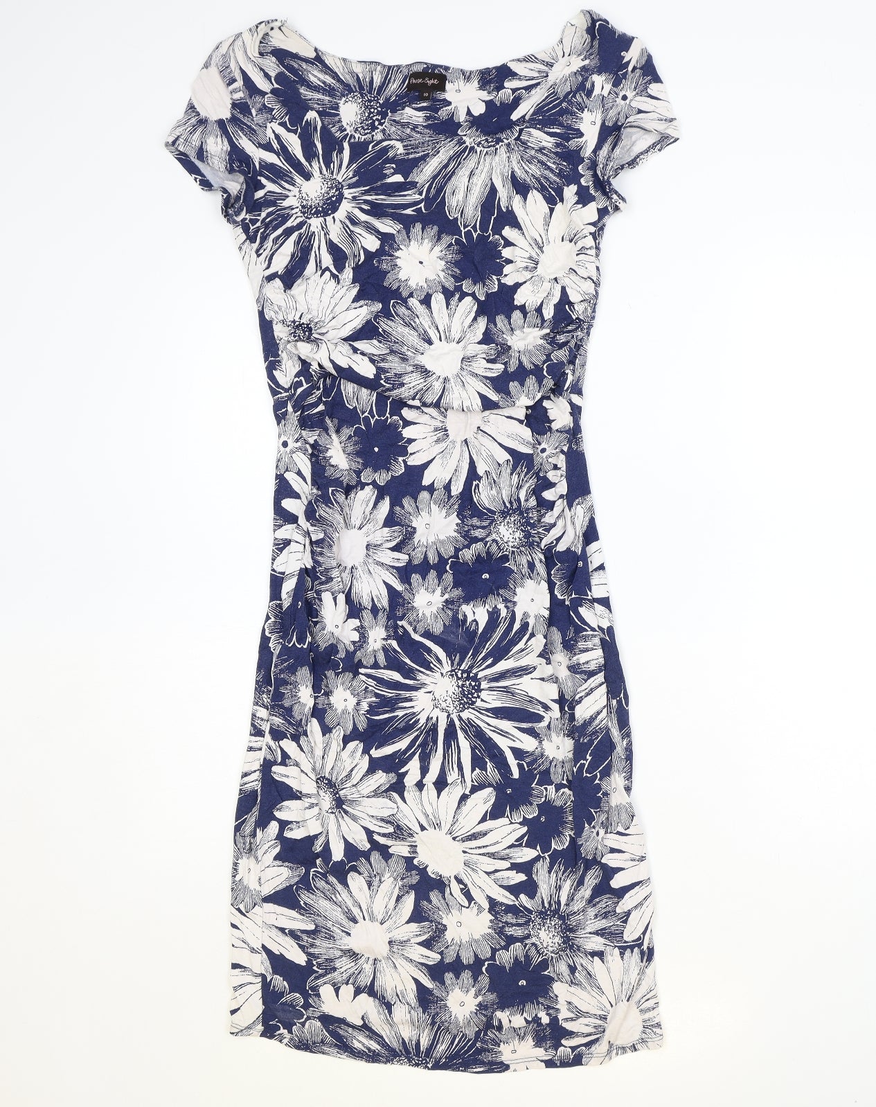 Phase Eight Womens Blue Floral Viscose A-Line Size 10 Round Neck Pullover