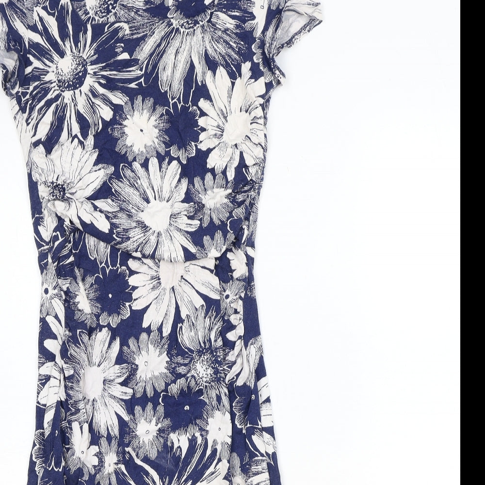 Phase Eight Womens Blue Floral Viscose A-Line Size 10 Round Neck Pullover