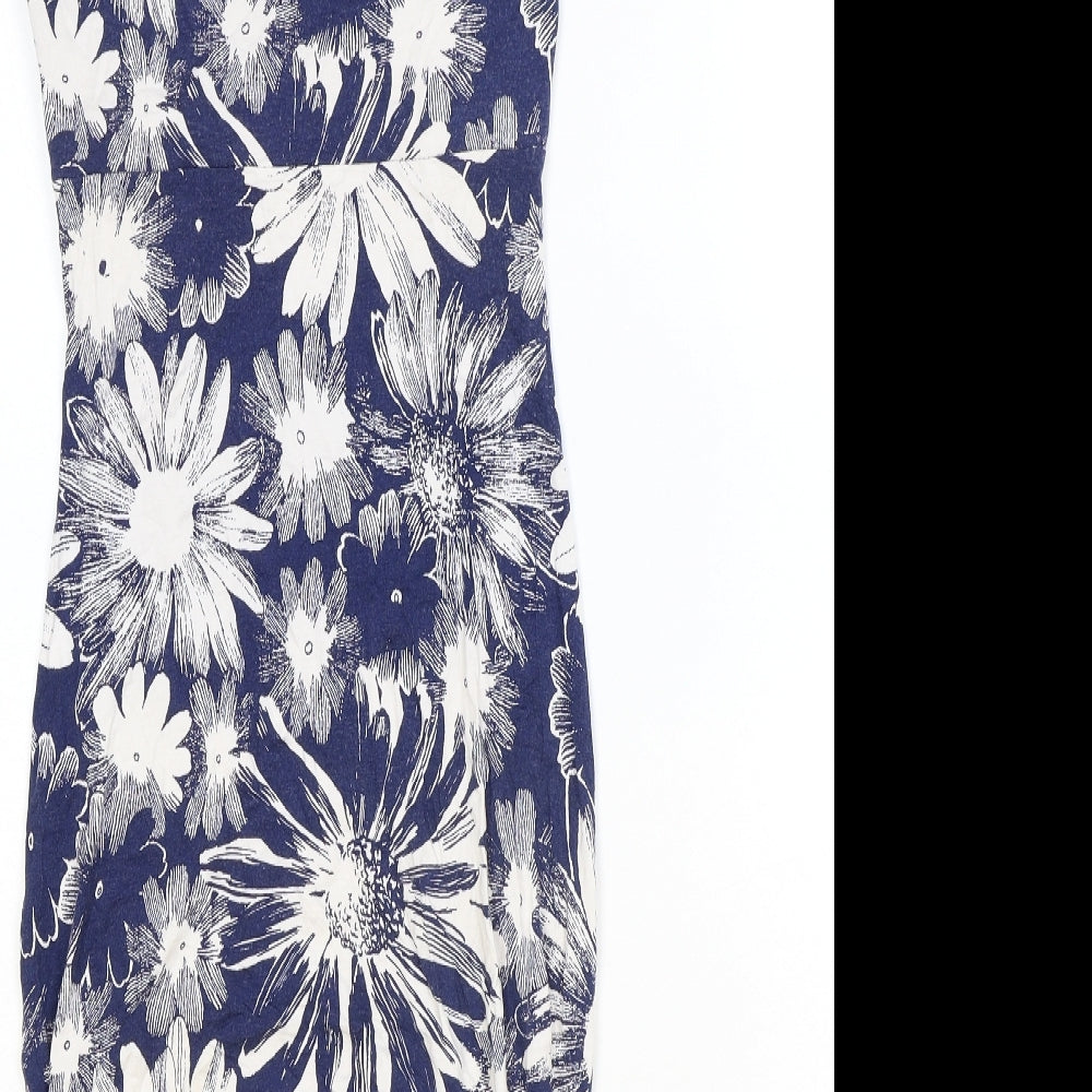 Phase Eight Womens Blue Floral Viscose A-Line Size 10 Round Neck Pullover