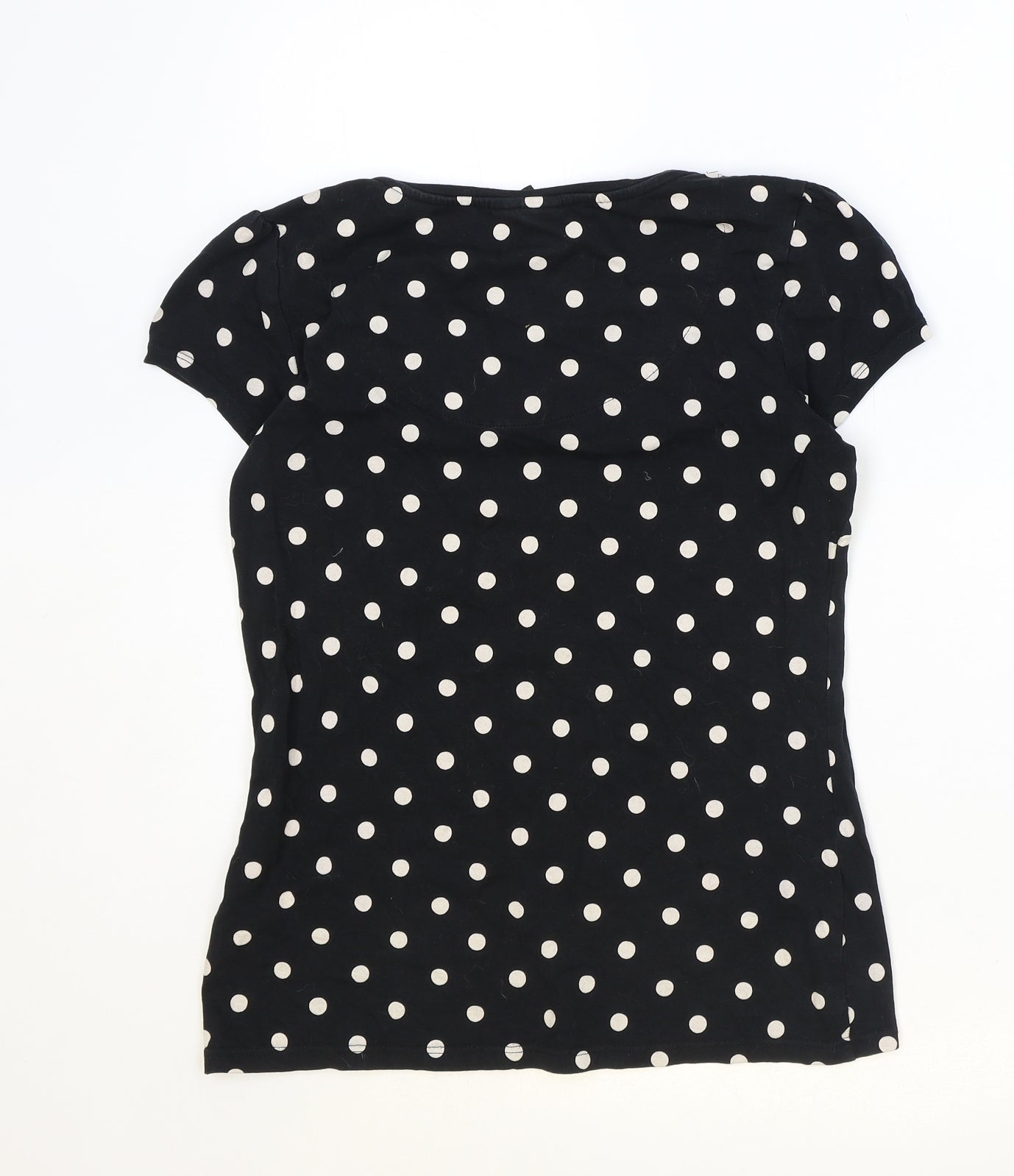 NEXT Womens Black Polka Dot Cotton Basic T-Shirt Size 12 Scoop Neck