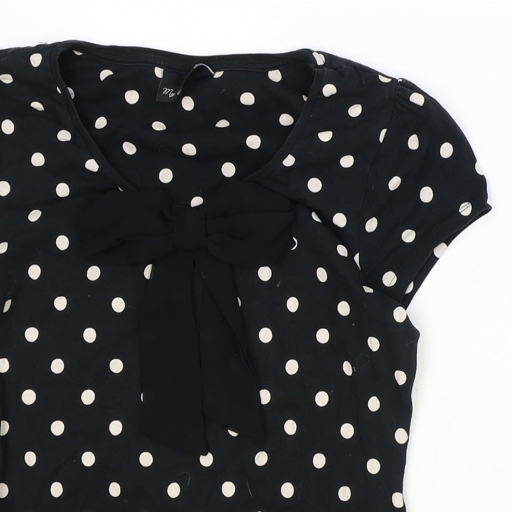NEXT Womens Black Polka Dot Cotton Basic T-Shirt Size 12 Scoop Neck