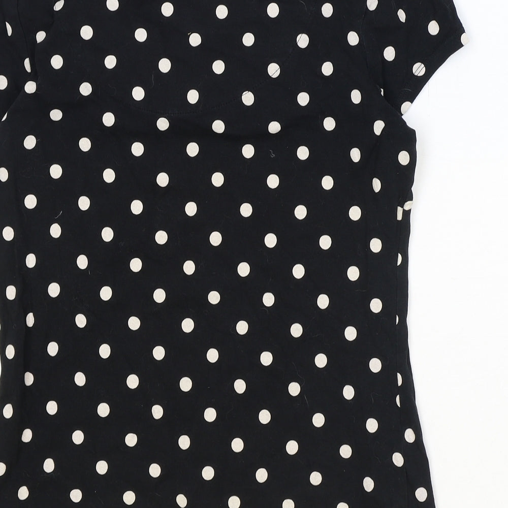 NEXT Womens Black Polka Dot Cotton Basic T-Shirt Size 12 Scoop Neck