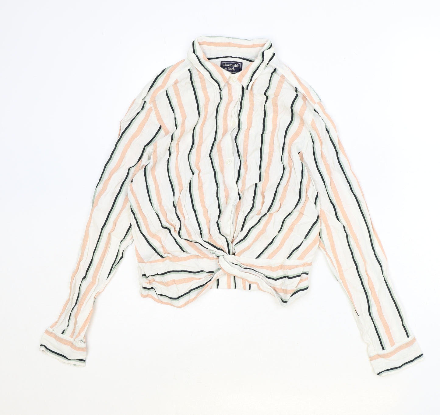 Abercrombie & Fitch Womens Multicoloured Striped Viscose Basic Button-Up Size S Collared - Knot Front