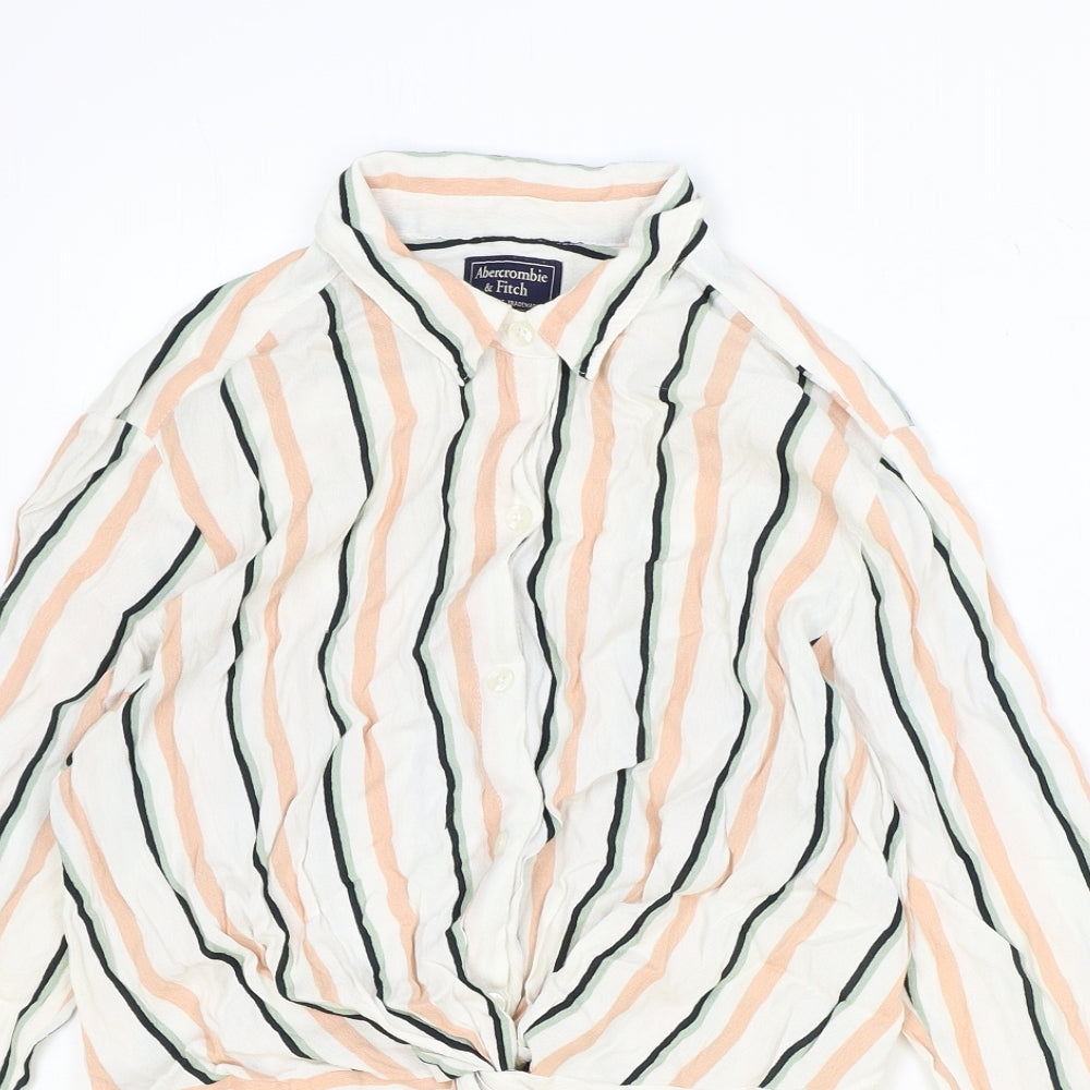 Abercrombie & Fitch Womens Multicoloured Striped Viscose Basic Button-Up Size S Collared - Knot Front
