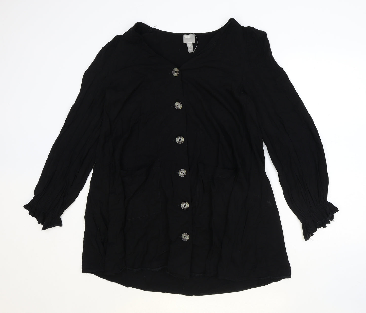 ASOS Womens Black Viscose Trapeze & Swing Size 10 V-Neck Button