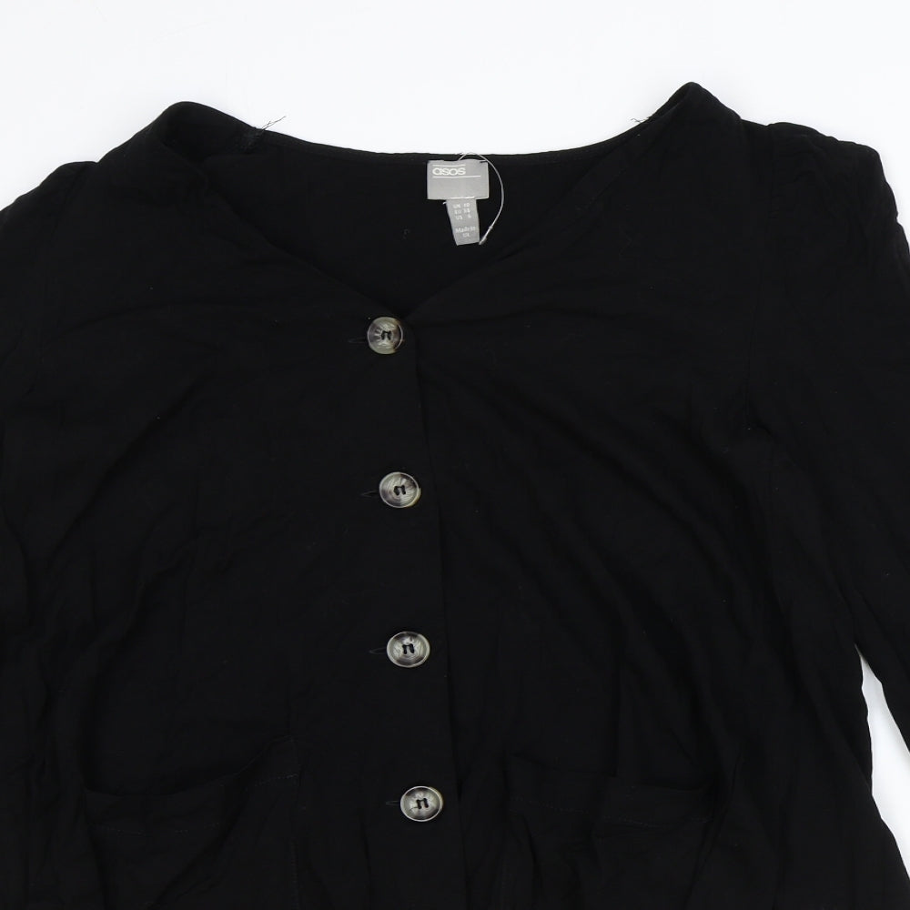 ASOS Womens Black Viscose Trapeze & Swing Size 10 V-Neck Button
