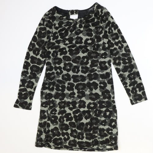 Vegas Womens Black Animal Print Acrylic A-Line Size S Round Neck Pullover - Leopard Pattern Size S/M