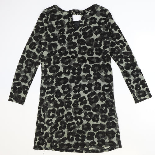 Vegas Womens Black Animal Print Acrylic A-Line Size S Round Neck Pullover - Leopard Pattern Size S/M