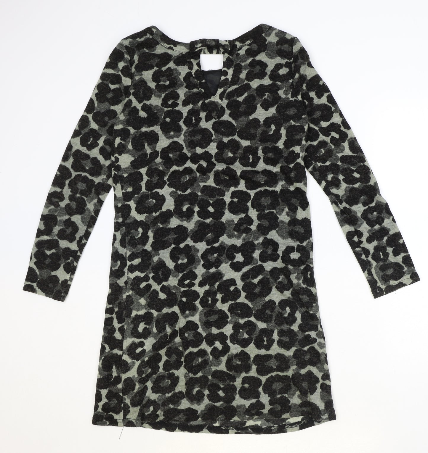 Vegas Womens Black Animal Print Acrylic A-Line Size S Round Neck Pullover - Leopard Pattern Size S/M