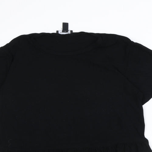 New Look Womens Black Viscose Basic T-Shirt Size 12 Scoop Neck - Smock