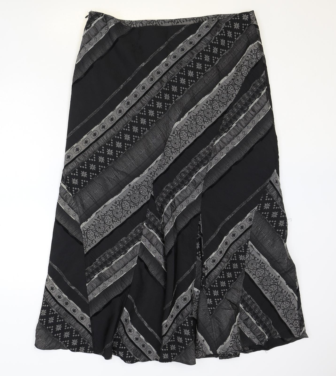 George Womens Black Geometric Polyester Swing Skirt Size 18 Zip