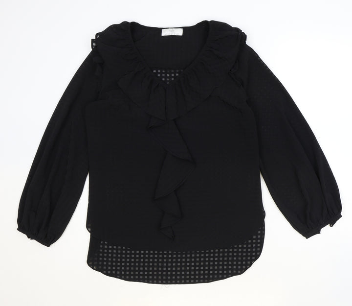 Wallis Womens Black Check Polyester Tunic Blouse Size 10 V-Neck